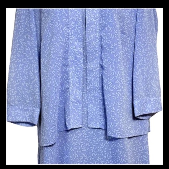 Vintage Maxi Dress Leaves Print M Blue White With Matching Jacket Zippered - Picture 3 of 15